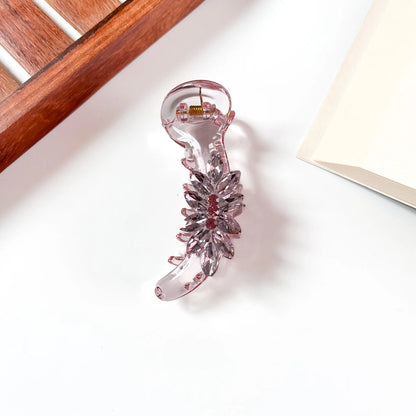 Rose pink crystal flower banana clip for hair