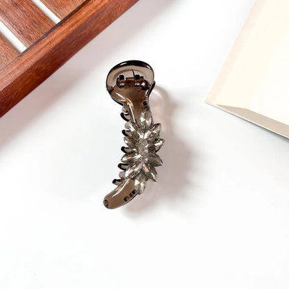 Smoke grey crystal flower banana clutcher for hair