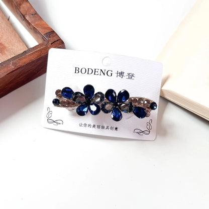 Blue crystal flower barrette fancy floral hair barrette