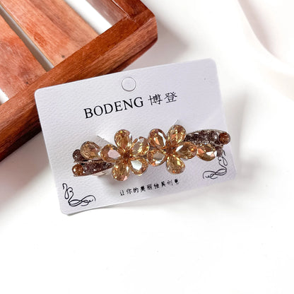 Champagne crystal flower barrette with faceted gemstone blooms