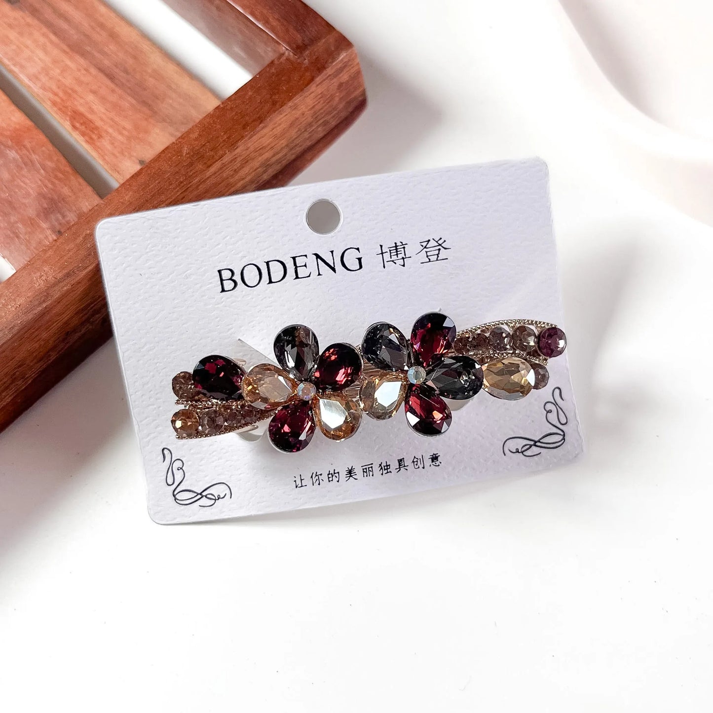 Multicolour crystal flower barrette bling hair barrette for women