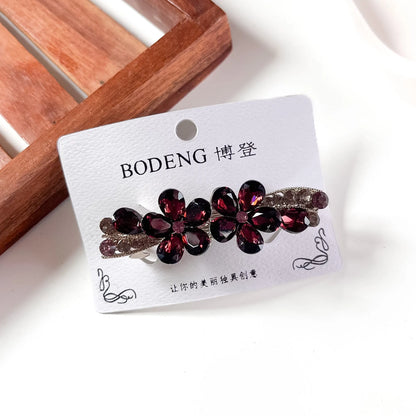 Wine crystal flower barrette fancy floral hair barrette