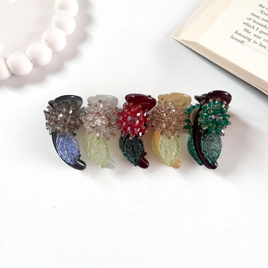 Crystal flower leaf banana clip in 5 colours for women
