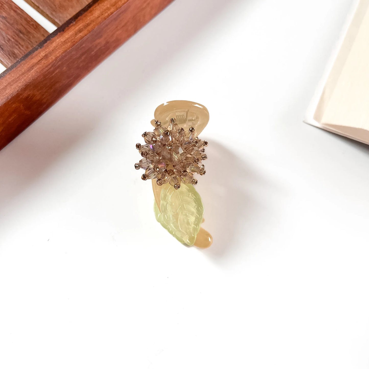 Champagne crystal flower leaf banana clip for women