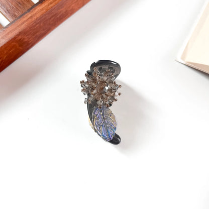 Smoke grey crystal flower leaf banana clip for hair