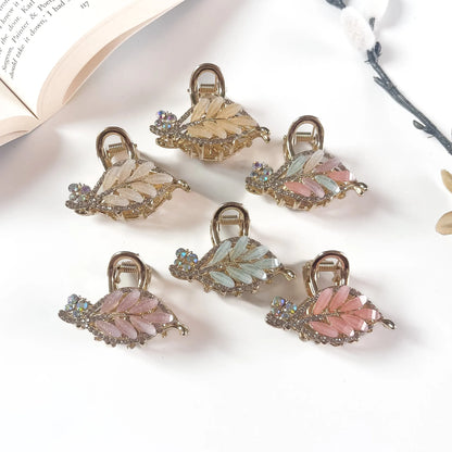 Crystal leaf metal hair clip in 6 colours for women