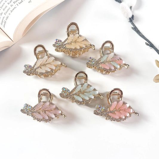 Crystal leaf metal hair clip in 6 colours for women