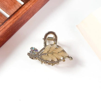 Champagne crystal leaf metal hair clip for hair
