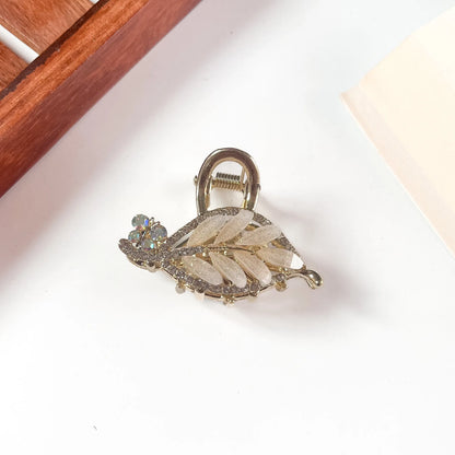 Ivory crystal leaf metal hair clip for women