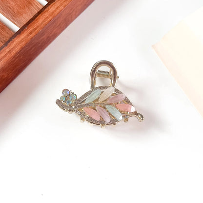 Multi pastel crystal leaf metal hair clip for hair