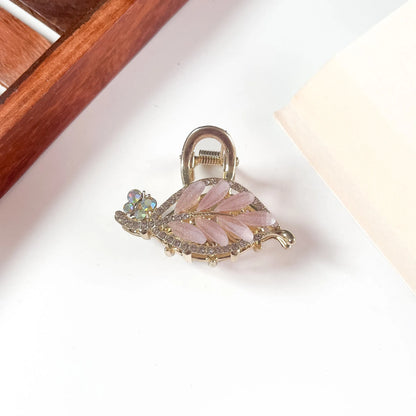 Pink crystal leaf metal hair clip for women