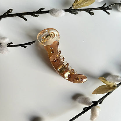 Nude beige crystal banana clip stone banana hair clip for curly and thick hair