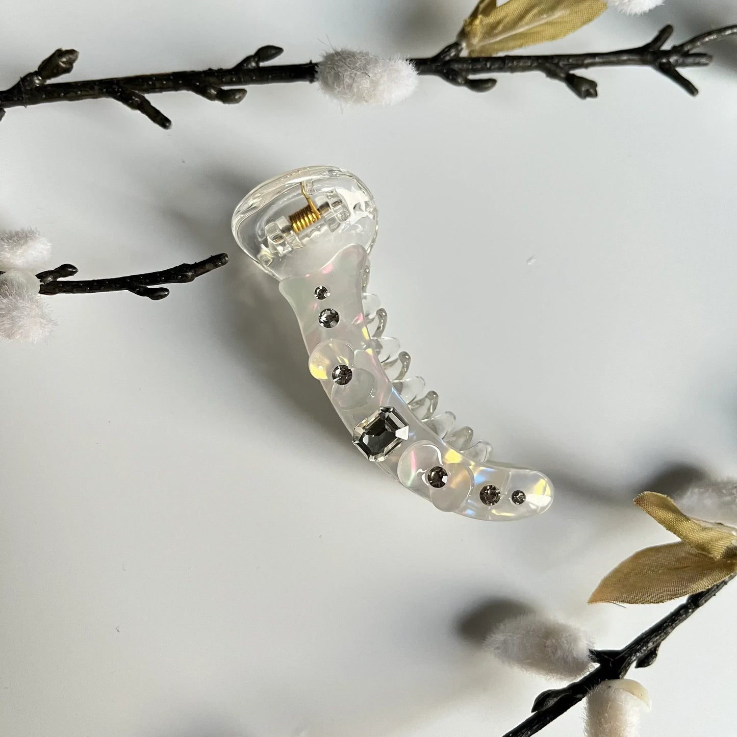 Clear silver white rhinestone banana clip large banana hair clip for thick hair