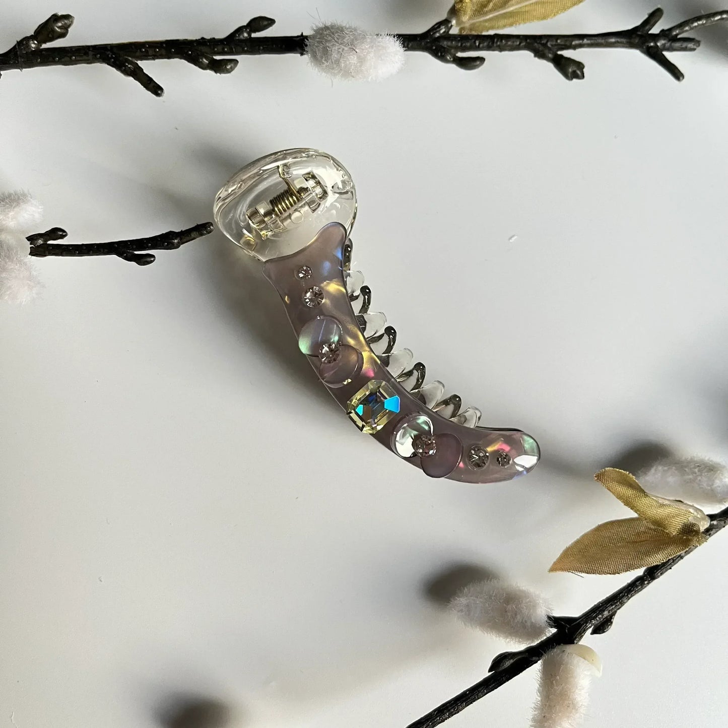 Grey Black rhinestone banana clip large banana hair clip for thick hair