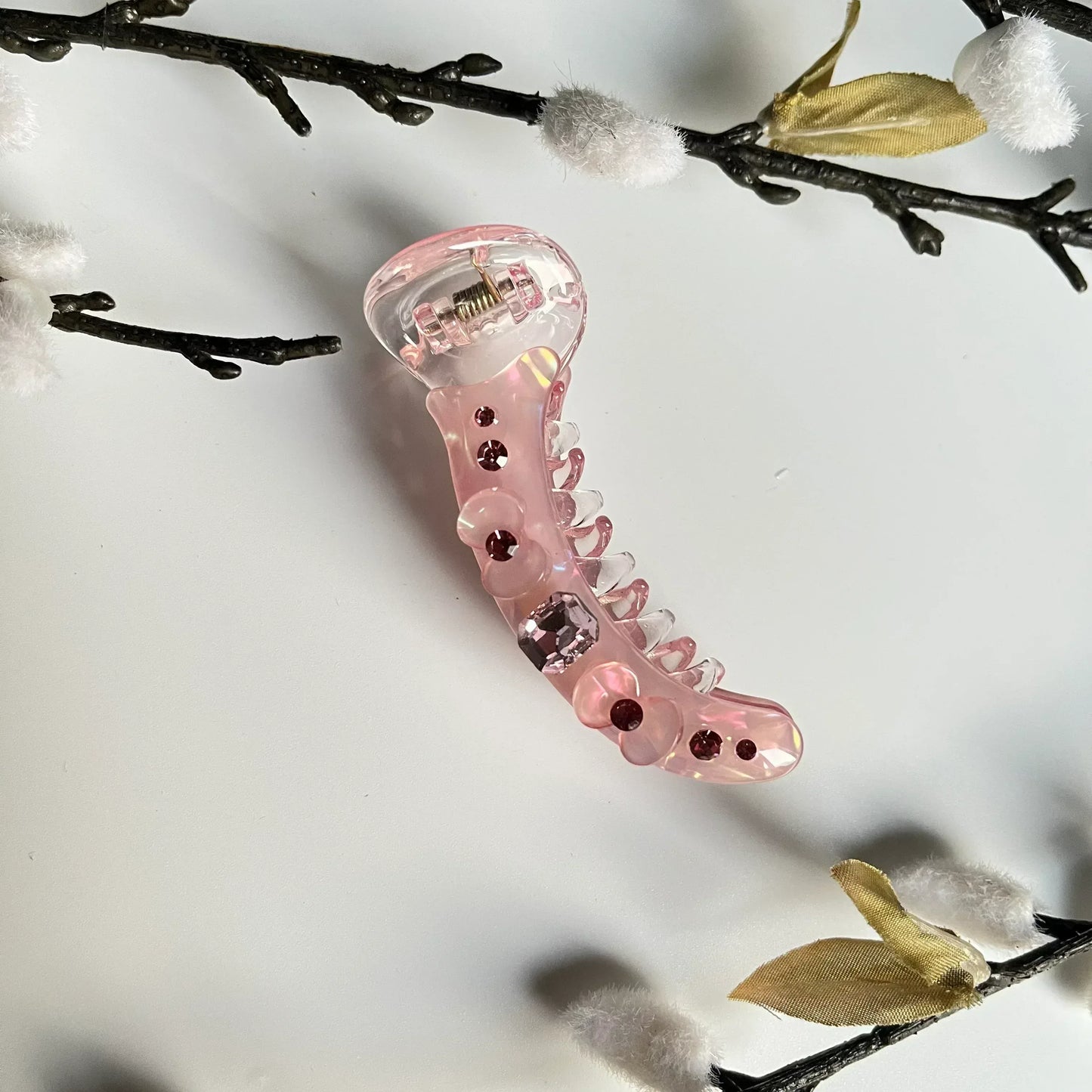 Pink crystal rhinestone banana clip fancy stone banana hair clip
