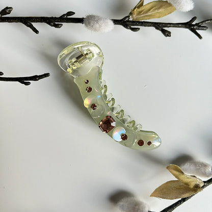 Sage green rhinestone banana clip fancy banana clutcher with centre stone
