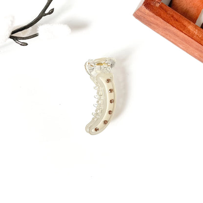 Cream Crystal Stud Banana Clip, 5cm banana clip with crystal studs