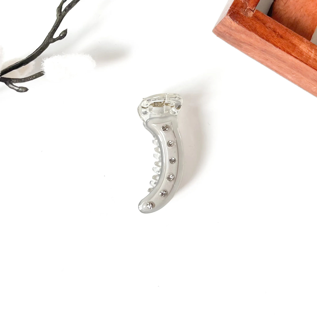 Grey Crystal Stud Banana Clip, 5cm banana clip with crystal studs