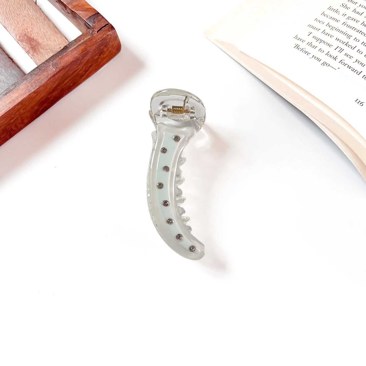 Blue Crystal Stud Banana Clip, 8cm banana clip with crystal studs