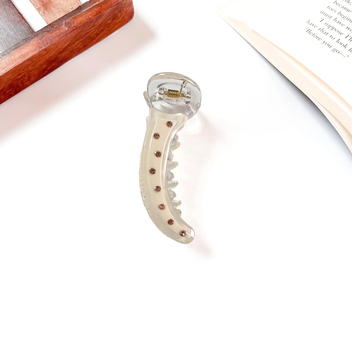 Cream Crystal Stud Banana Clip, 8cm banana clip with crystal studs