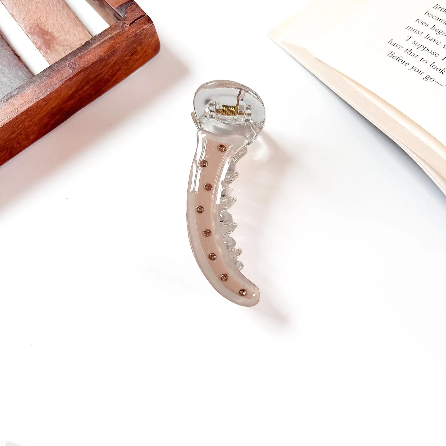 Brown Crystal Stud Banana Clip, 8cm banana clip with crystal studs