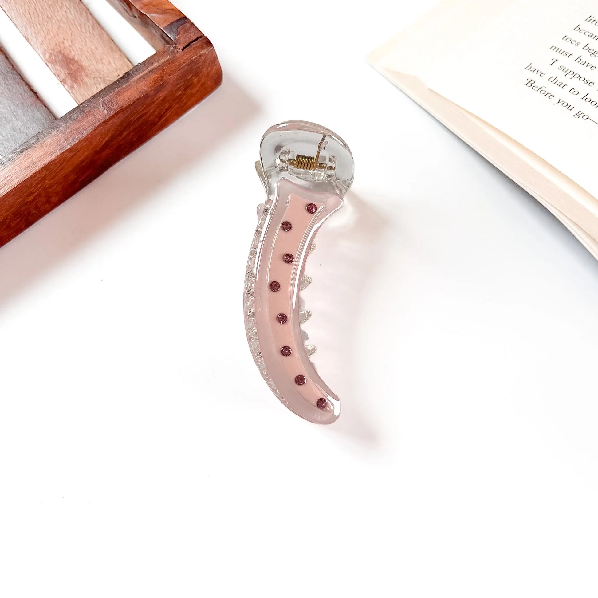 Pink Crystal Stud Banana Clip, 8cm banana clip with crystal studs