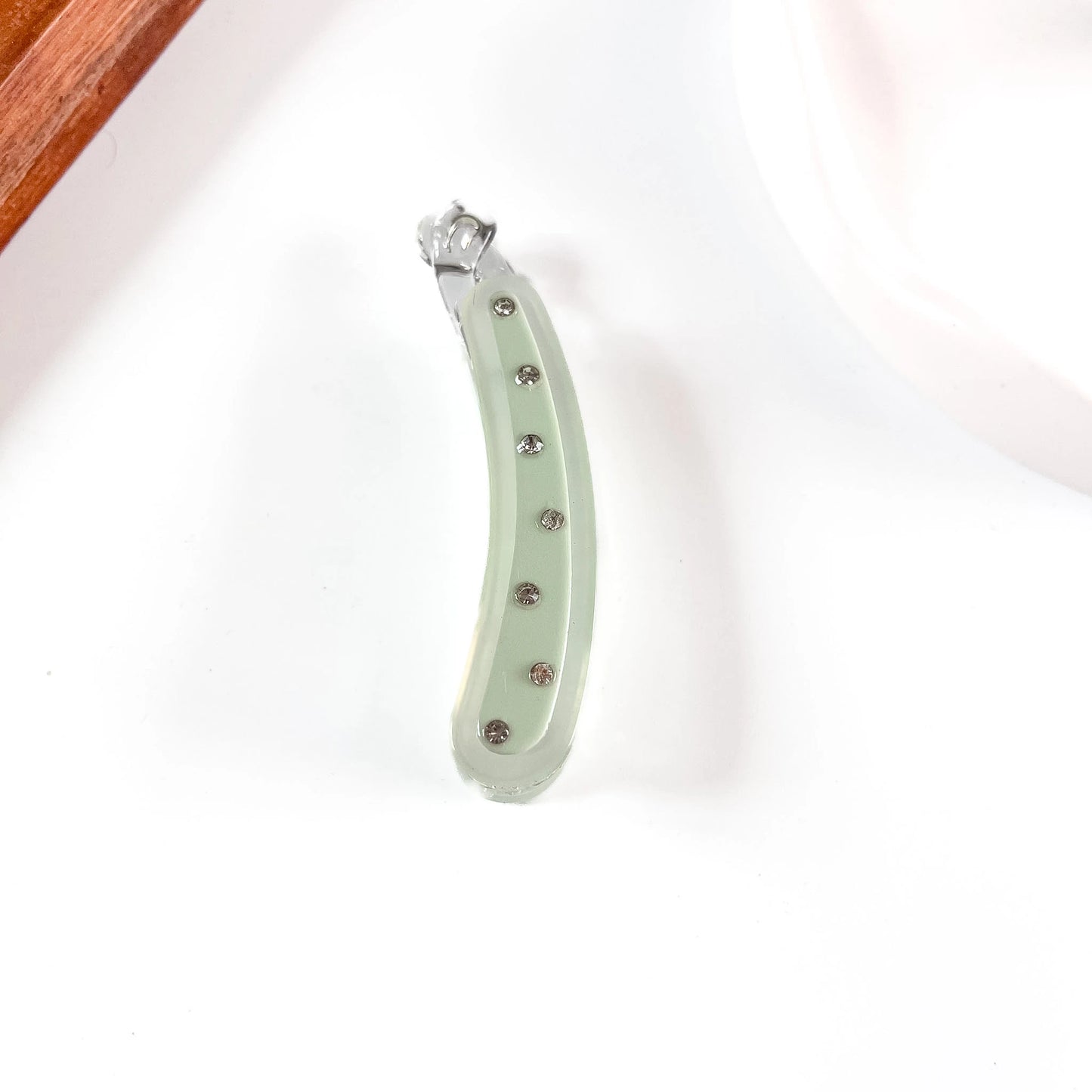 Sage green crystal stud lock banana clip pastel frosted body