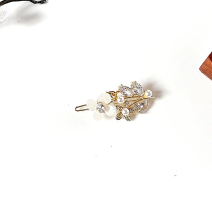 Crystal white zircon hair clip with pearls, bridal hair accessory