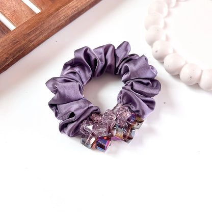 Mauve satin scrunchie with cube crystal cluster