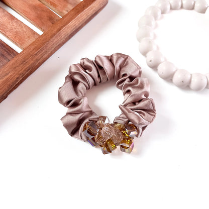 Gold satin scrunchie with cube crystal cluster