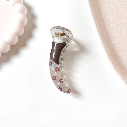 Daisy banana clip chocolate brown with pink floral print