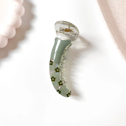 Daisy banana clip sage green with olive floral print