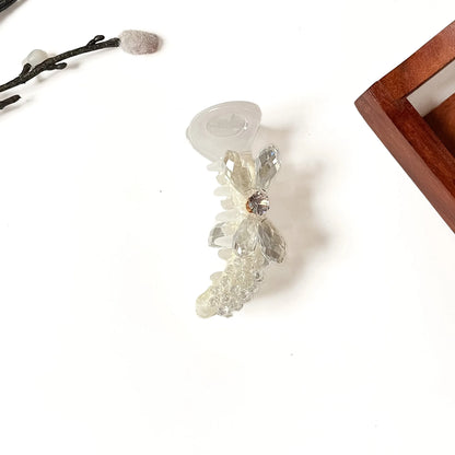 Crystal clear white designer banana clip with sparkling teardrop stones, 8cm