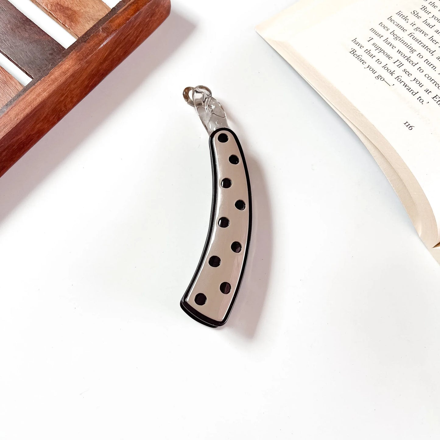 Dip dot lock banana clip taupe black two-tone banana hair clip