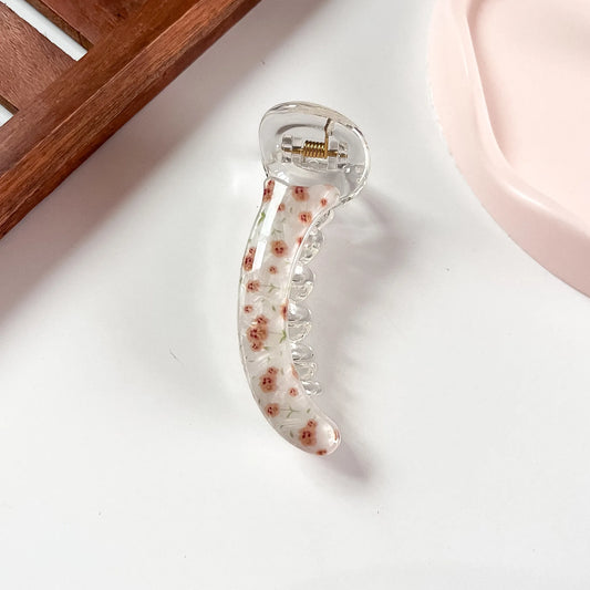 Brown Red ditsy floral print banana clip large banana hair clips for thin and thick hair