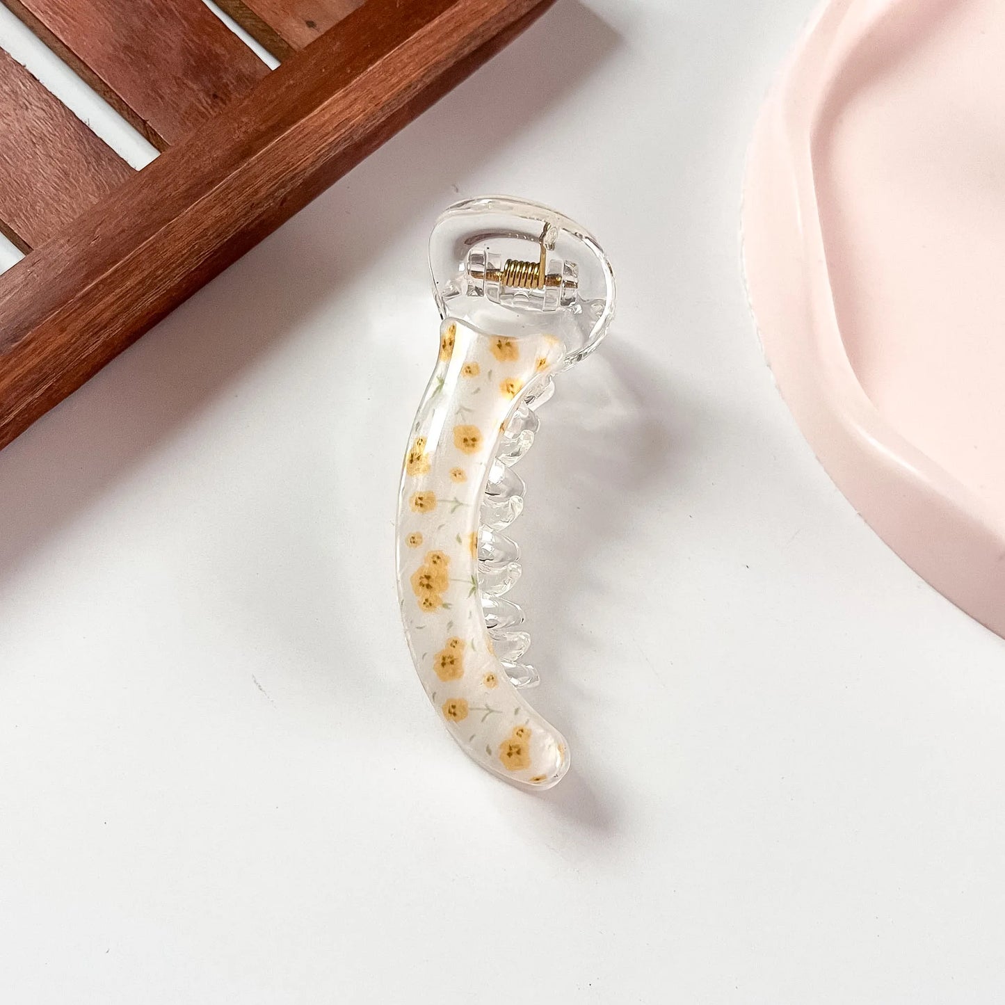 Yellow ditsy floral print banana clip large banana hair clip for thick hair