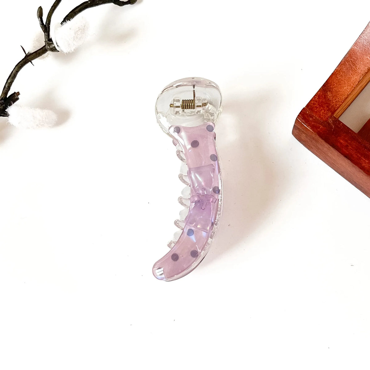 Lilac purple polka dot banana clip with 3D bow, 8 cm cute bow banana clip for medium hair