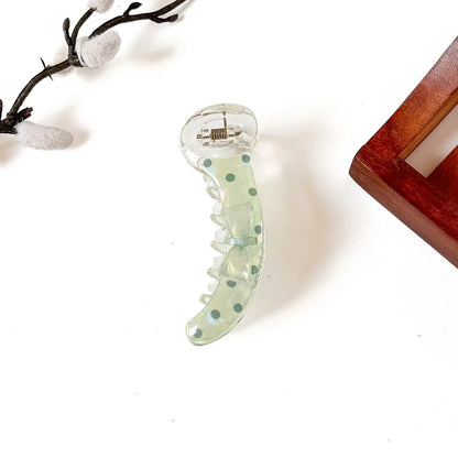 Mint green polka dot banana clip with 3D bow, 8 cm pastel banana hair clip