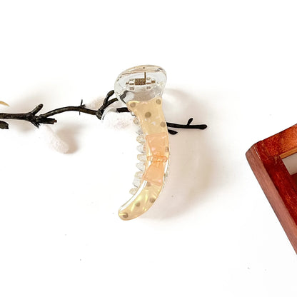 Peach orange iridescent banana clip with bow and dots, 8 cm coquette banana clip