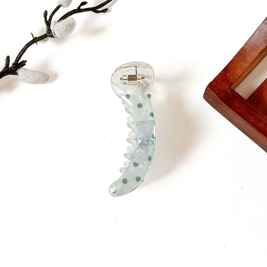 Sky blue clear banana clip with polka dots and bow, 8 cm Korean banana clip