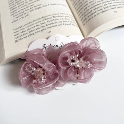 Dewdrop Floral Barrette – Elegant Center Hair Clip Pink