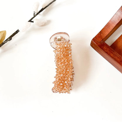 Champagne peach crystal bead banana clip, 8 cm banana clutcher for medium hair