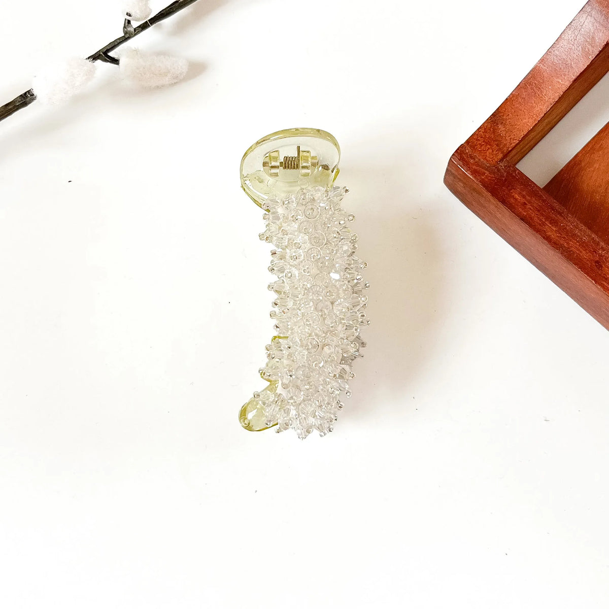 Crystal clear beaded banana clip with faceted beads, 8 cm crystal banana clip for weddings