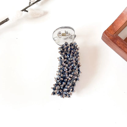 Midnight navy blue crystal bead banana clip, 8 cm stone banana clip for women