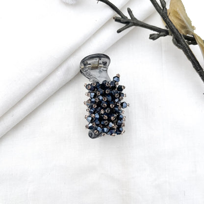 Navy/dark blue 5cm banana clip with packed faceted bead cluster, shimmering beads