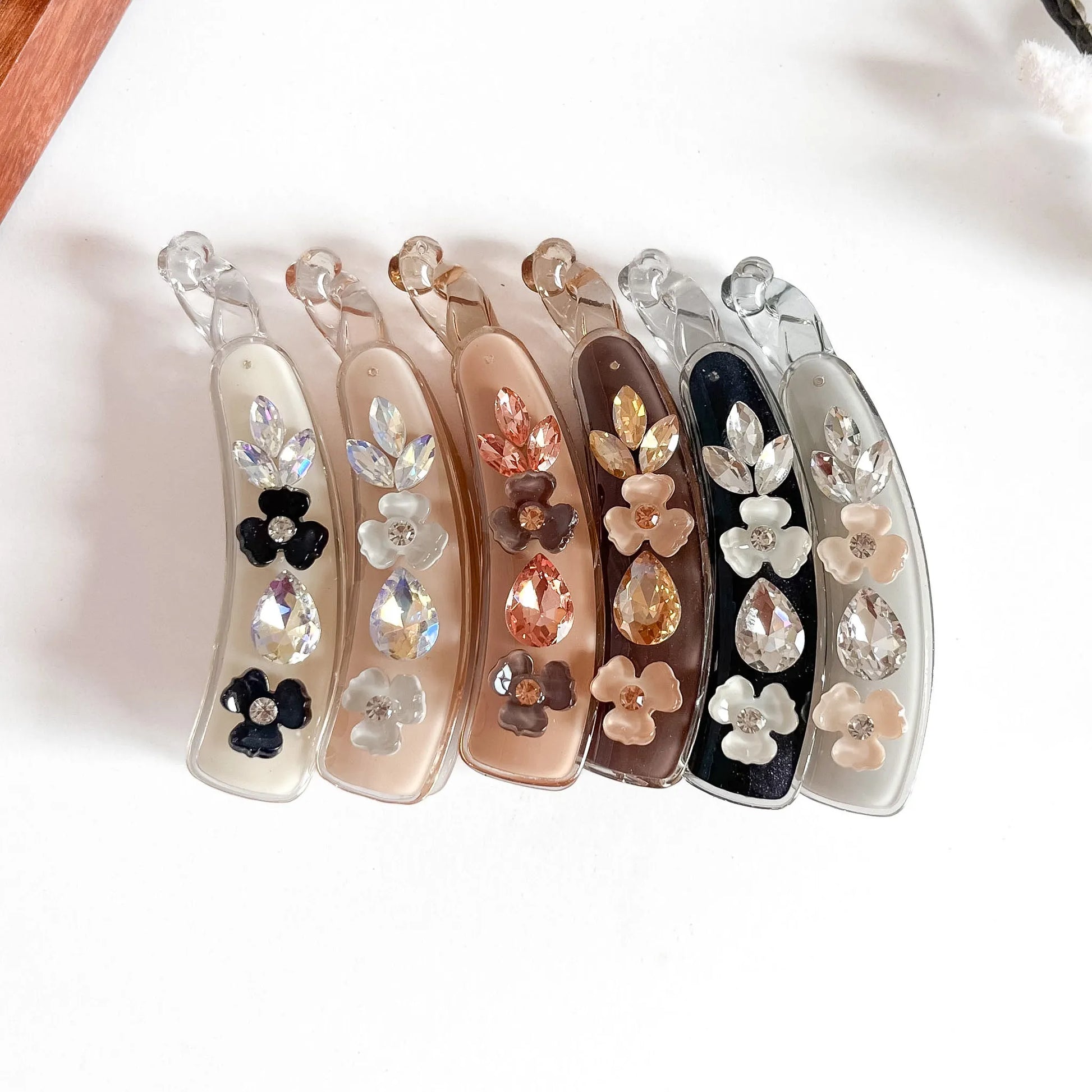 All 6 faceted gem lock clips: cream, peach, caramel, chocolate, black, sage colors