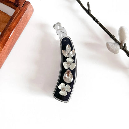 Black faceted gem lock banana clip with crystalline top and jeweled detail, 8cm medium