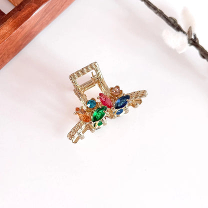 Rainbow multi-color faceted gemstone metal alligator clip, small jeweled metal hair clip