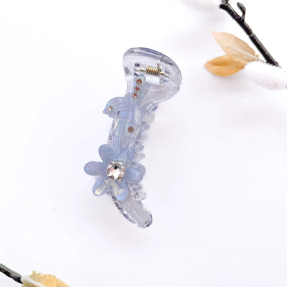 Pastel Floral Banana Hair Clip – Soft 8cm Blue