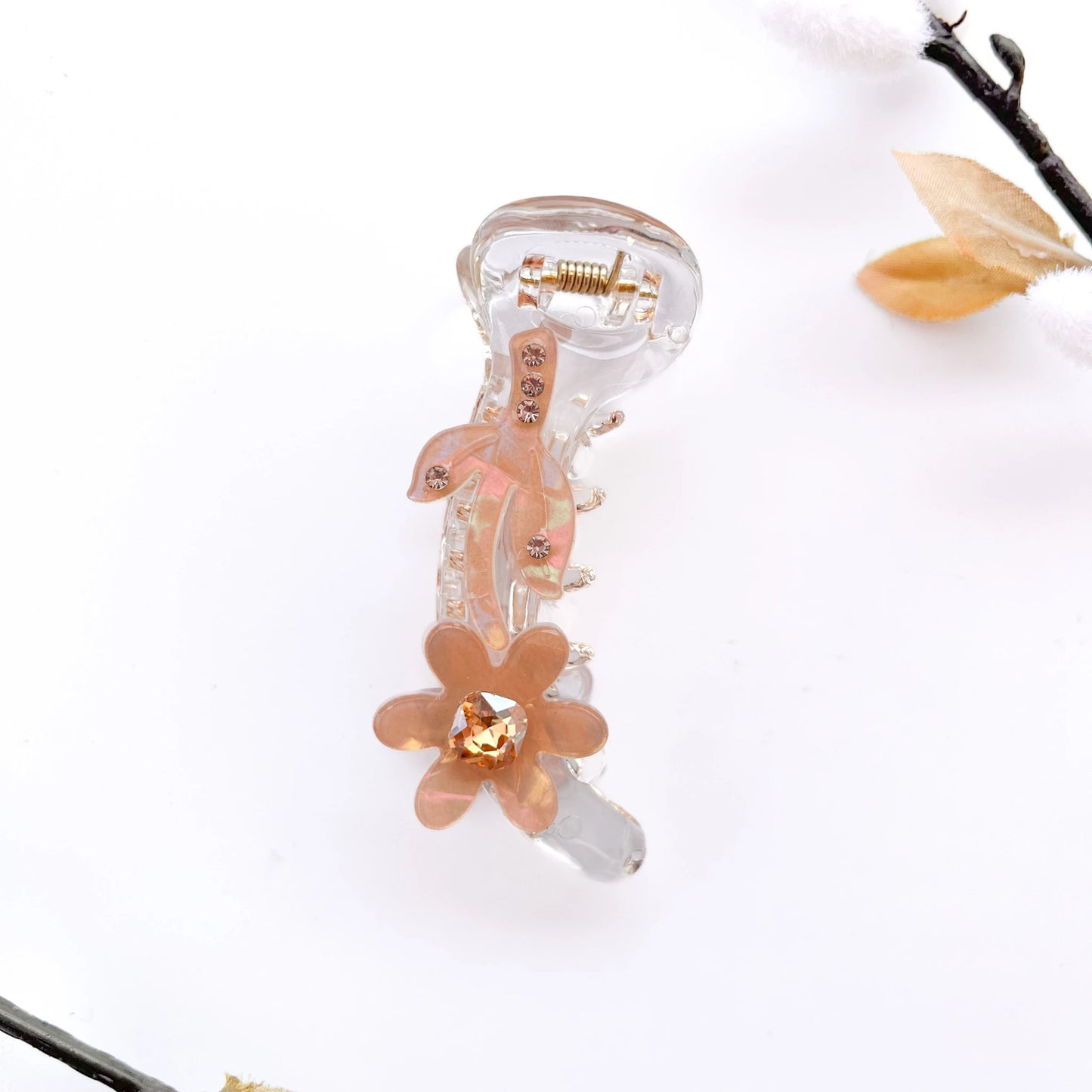 Pastel Floral Banana Hair Clip – Soft 8cm Brown